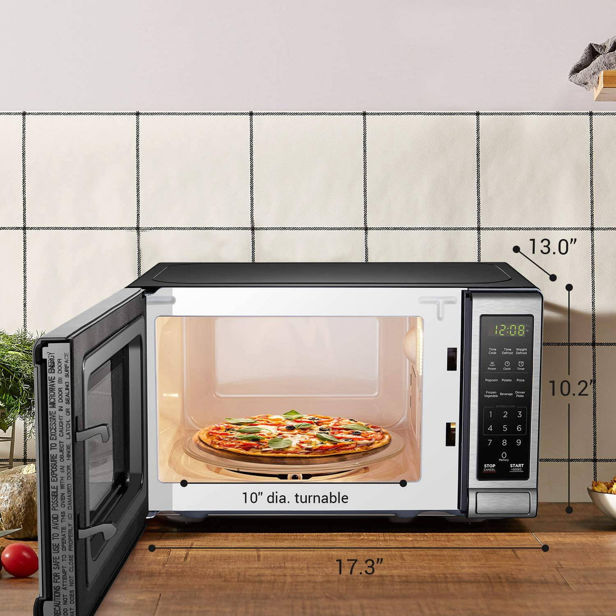 BLACK+DECKER EM720CB7 Horno de microondas digital con puerta de botón giratorio, bloqueo de seguridad para niños, 700 W, acero inoxidable, 0,7 pies cúbicos - DIGVICE MX