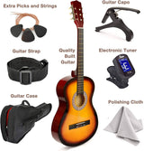 Master Play - Guitarra de madera de 38" con estuche y accesorios para niños/niñas/adolescentes/principiantes (38", Sunburst)