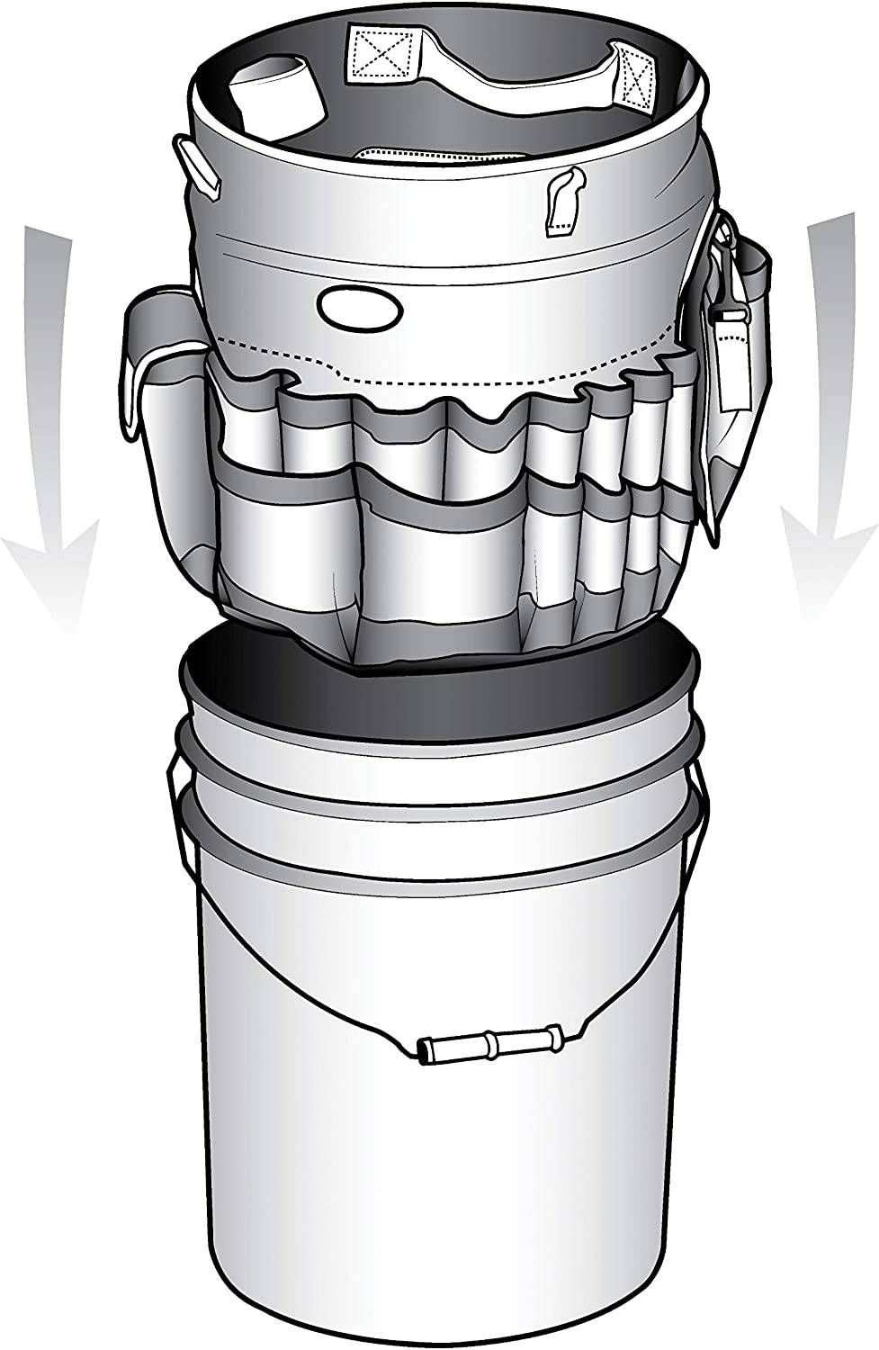 Bucket Boss Auto Boss Wash Boss Organizador para un cubo de 5 galones, con bolsillos exteriores de malla de secado rápido para suministros de lavado de autos, lo que permite jabón y agua en el cubo, en negro, AB30060