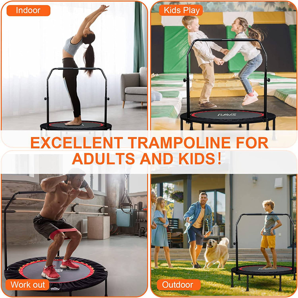 Trampolín de fitness con plegable, trampolines de 48 pulgadas, equipo de  ejercicio para gimnasio en casa, trampolines para adultos, niños, peso  máximo