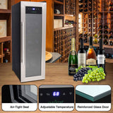 NutriChef PKCWC12 - Refrigerador de vino de 12 botellas - Refrigerador de vino blanco tinto enfriador de vino de encimera - Mini refrigerador de vino compacto independiente 12 botellas con control digital, puerta de acero inoxidable - DIGVICE MX