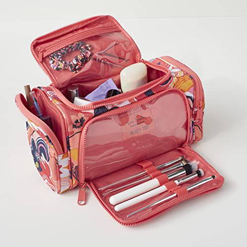 Vera Bradley - Bolsa organizadora de maquillaje para cosméticos de viaje, grande, reactiva, reciclada, para mujer