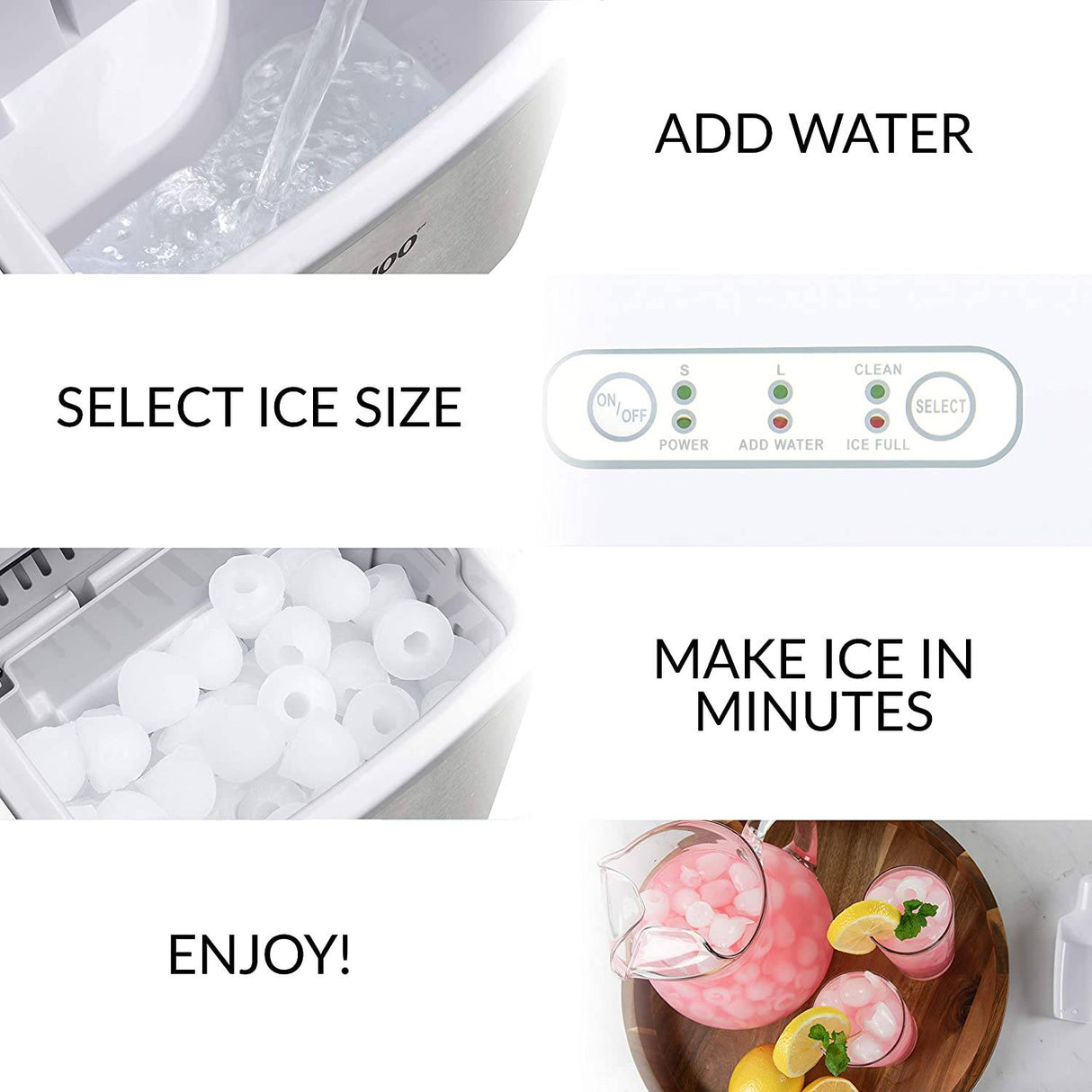 Igloo ICEBNH26SSWL Máquina automática para hacer hielo en encimera eléctrica portátil de autolimpieza de acero, 26 libras en 24 horas, 9 cubos listos en 7 minutos - DIGVICE MX