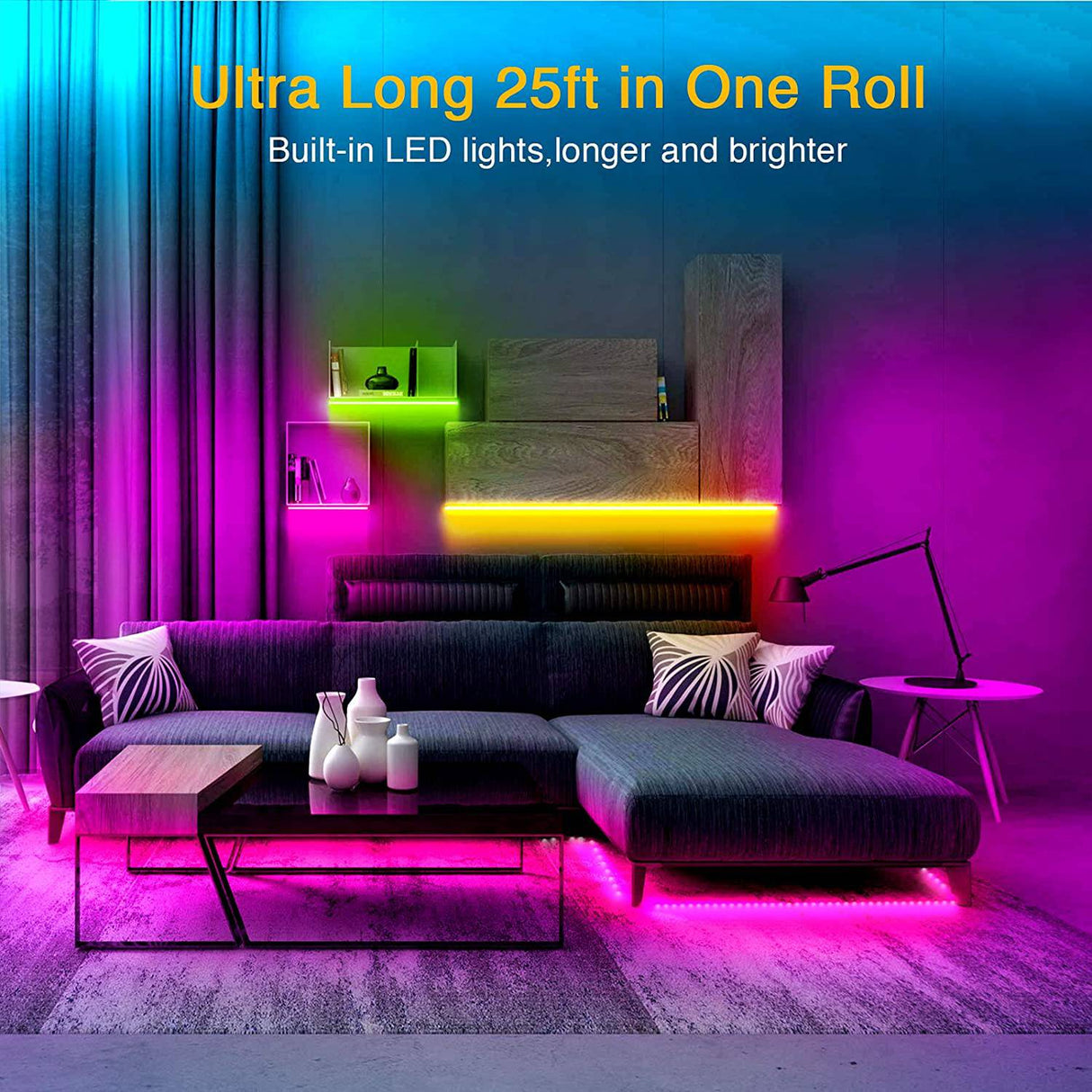 Volivo Tira de luces LED Smart RGB de 25 pies, tiras de luz LED Bluetooth controladas por aplicación sincronizadas con música, luces LED - DIGVICE MX