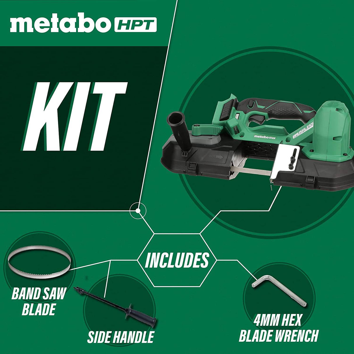 Sierra de cinta inalámbrica Metabo HPT 18V MultiVolt | Solo herramienta, sin batería | Motor sin escobillas | Capacidad de corte de 3-1/4 pulgadas CB18DBLQ4 - DIGVICE MX