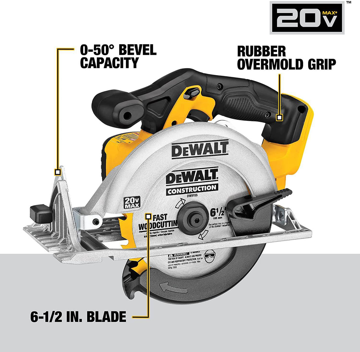 Sierra circular DEWALT 6-1/2 pulgadas 20 V MAX, solo herramienta (DCS391B), amarillo - DIGVICE MX