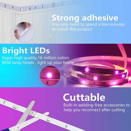 GUSODOR Tira de luces LED de 32.8 pies, luces LED inteligentes para dormitorio, tiras de luz LED que cambian de color, sincronización de música, luces LED RGB con control remoto de aplicación, luces LED - DIGVICE MX