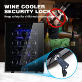 MILADRED - Refrigerador enfriador de vino de 12 botellas, refrigerador de vino independiente con cerradura y puerta de vidrio de control de temperatura digital, mini gabinete de vino - DIGVICE MX