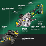 ALEAPOW Sierra circular inalámbrica, minisierra ligera de 20 V 4-1/2" con batería de 2,0 Ah, cargador rápido de 1 H, 2 cuchillas, profundidad máxima de corte: 1-11/16" (90°), 1-1/8" (45°), ideal para madera, plástico y metal blando - DIGVICE MX