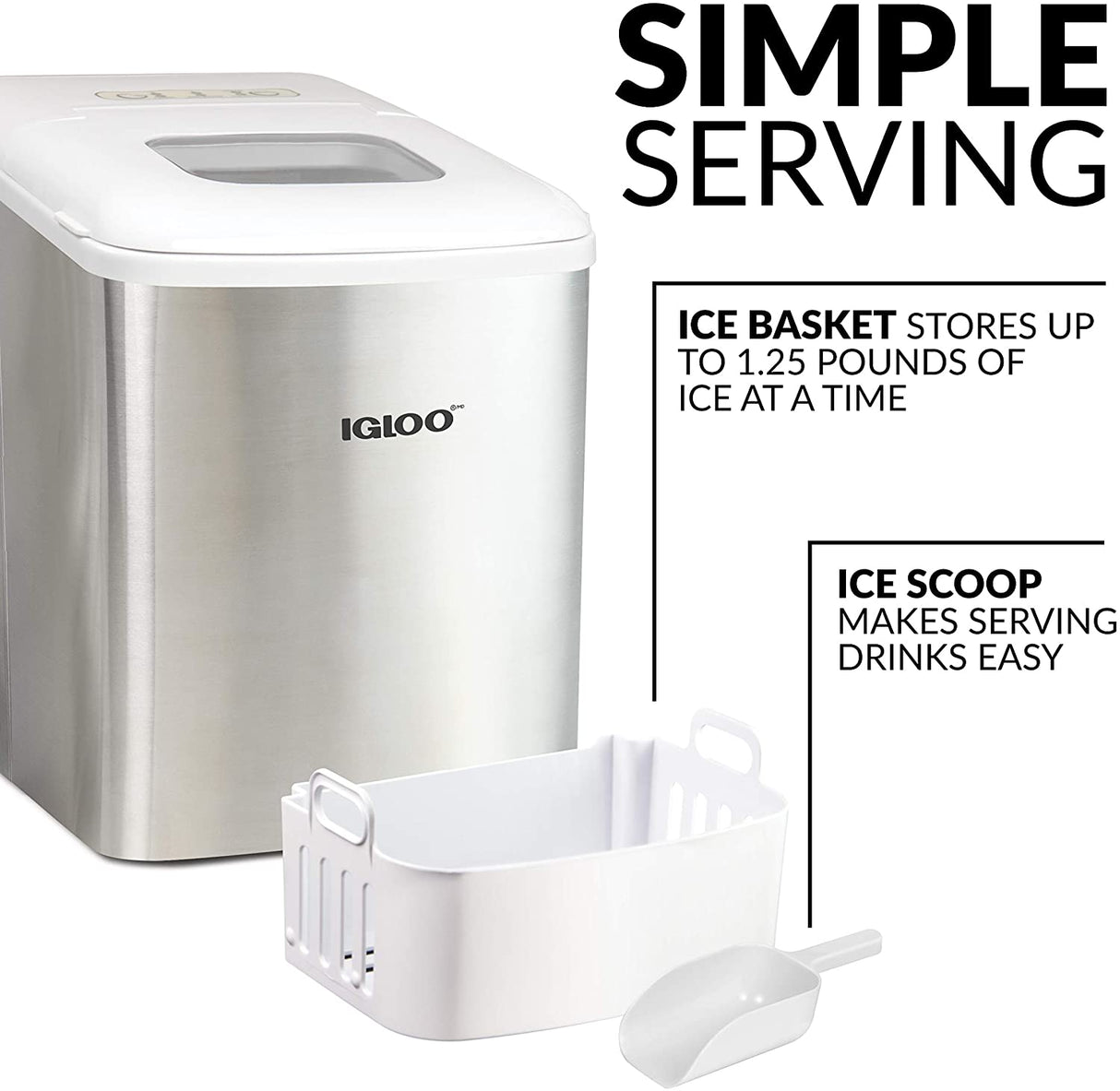 Igloo ICEBNH26SSWL Máquina automática para hacer hielo en encimera eléctrica portátil de autolimpieza de acero, 26 libras en 24 horas, 9 cubos listos en 7 minutos - DIGVICE MX