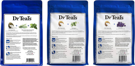 Dr. Teal's Epsom Salt Bundle, 3 artículos: 1 Relax & Relief Eucalyptus Spearmint, 1 Sooth & Sleep Lavender y 1 Therapy & Relief Romero y menta, 48 onzas cada uno, 1 juego