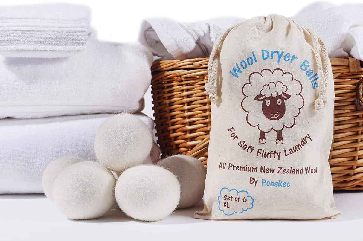 Ponsrec New Zealand Premium Wool Dryer Balls 6 Pack XL, reutilizable, ecológico, seguro para pieles sensibles y bebés, ropa más suave, alternativa orgánica a las hojas de secadora - DIGVICE MX