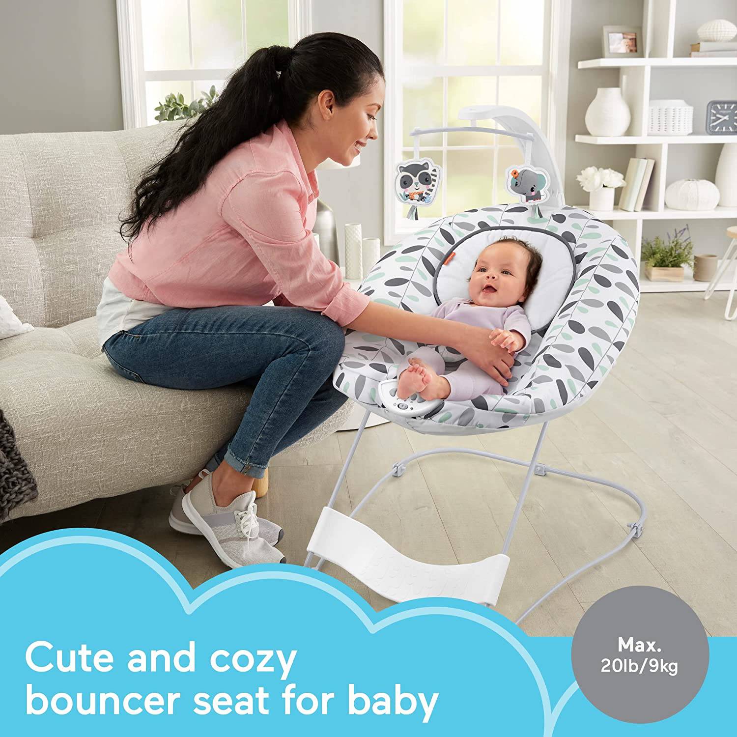 Fisher Price See and Soothe Deluxe Bouncer Asiento de bebe portatil relajante con vibraciones y musica exclusivo de Amazon