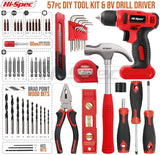 Kit Hi-Spec de 58 piezas con destornillador eléctrico de 8 V Power Drill y kit de herramientas de trabajo manual, color rojo Ligero, inalámbrico y recargable Juego completo en caja de herramientas de mano - DIGVICE MX