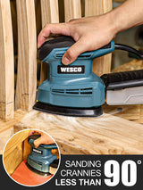 WESCO  - Lijadora de detalle , Compact 1.3A Detail Sander con 12 piezas de papel de lija, 14,000 OPM, bajo consumo de energía, sistema eficiente de recolección de polvo, para lijado de detalle en la decoración del hogar - DIGVICE MX