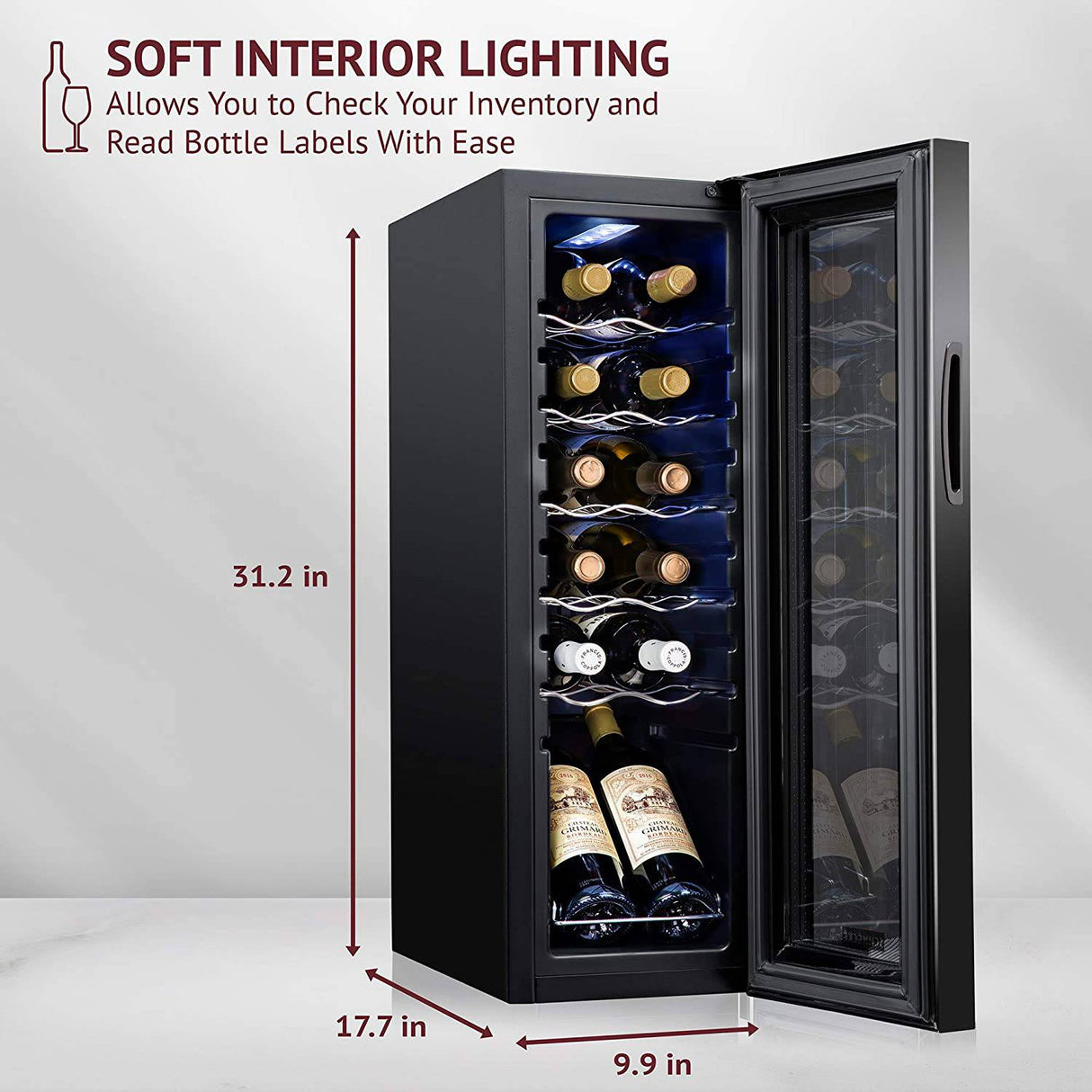 Schmecke - Refrigerador de vino con compresor de 12 botellas con cerradura | Bodega independiente grande | Refrigerador de vino con control de temperatura digital 41f-64f - DIGVICE MX