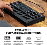 AKAI Professional MPK Mini MK3 - Controlador de teclado MIDI USB de 25 teclas con 8 pads de batería retroiluminados, 8 perillas y software de producción musical incluido (negro)