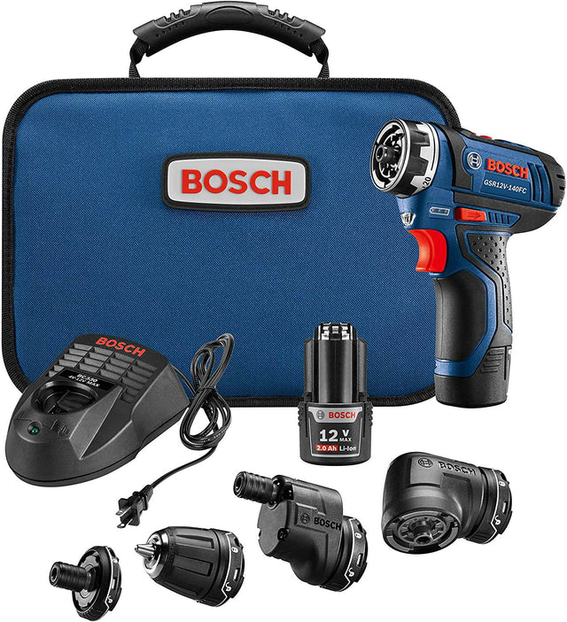 Bosch GSR12V-140FCB22 Kit de destornillador eléctrico inalámbrico de 12 V - Juego de taladro eléctrico multicabezal 5 en 1 - DIGVICE MX