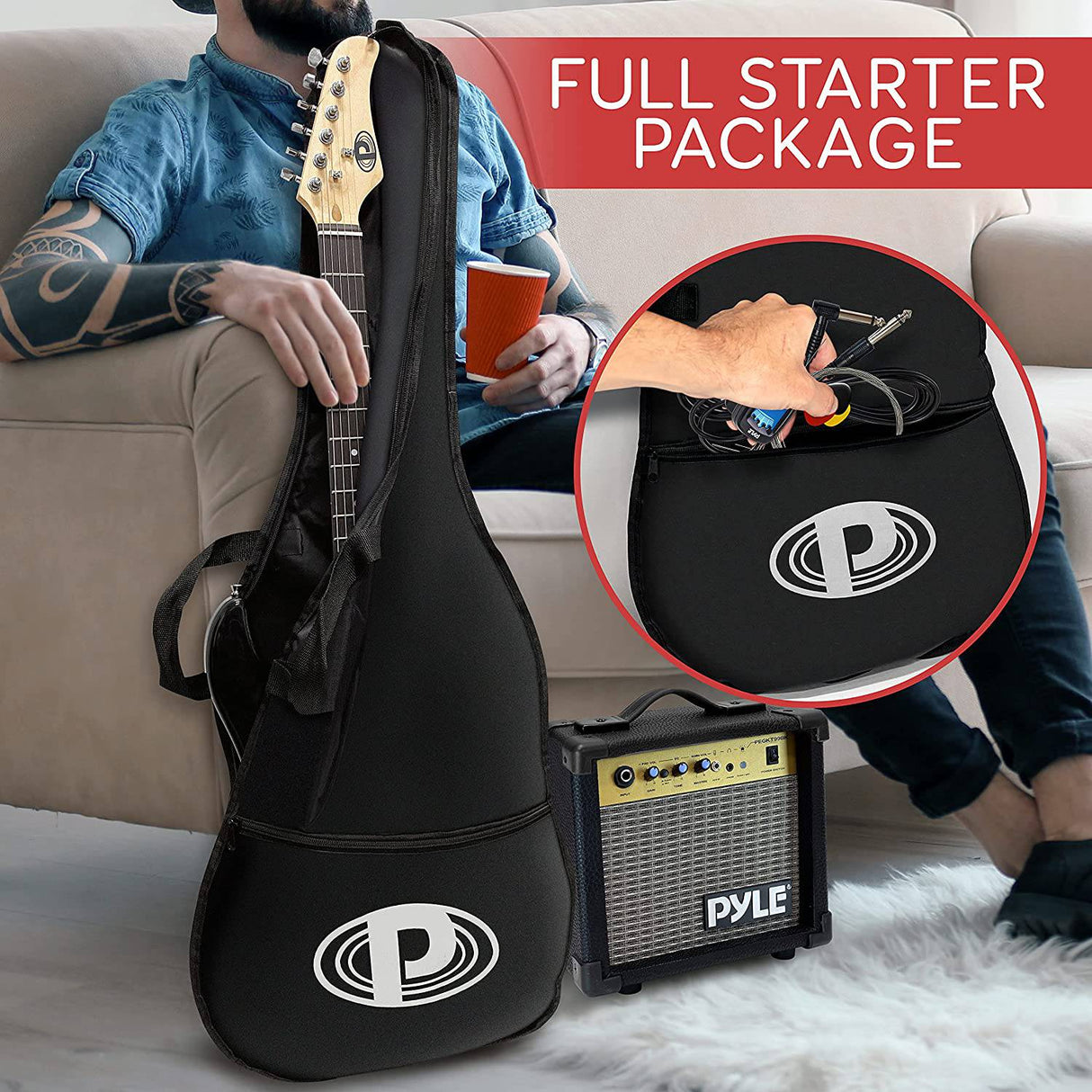 Pyle - Kit de guitarra eléctrica para principiantes con amplificador - Kit de inicio Paquete de instrumentos de tamaño completo de 39 "con pastillas Humbucker y amplificador Rock