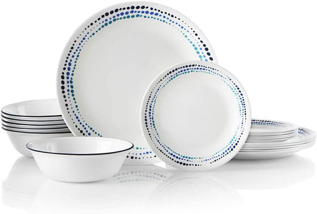 Corelle Vitrelle Servicio de 18 piezas para 6 vajillas, vidrio de triple capa y resistente a las astillas, juego de platos y tazones redondos livianos